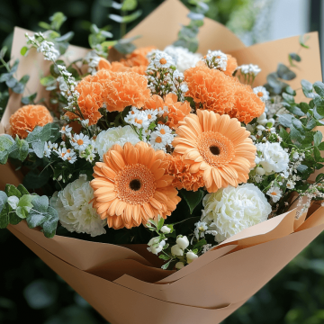 Gerberas Anaranjadas en Papel Madera