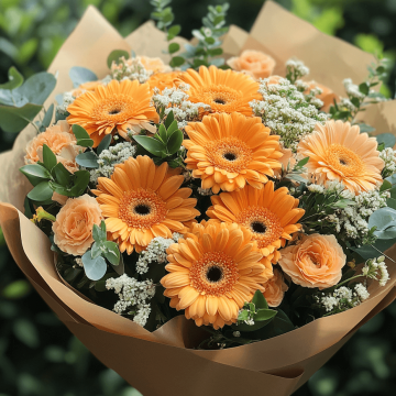 Gerberas y Rosas Anaranjadas