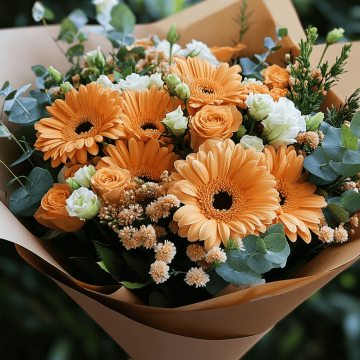 Ramo con Gerberas y Flores Surtidas en Papel Madera